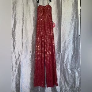 B. Smart Burgundy Jumpsuit with Gold Details